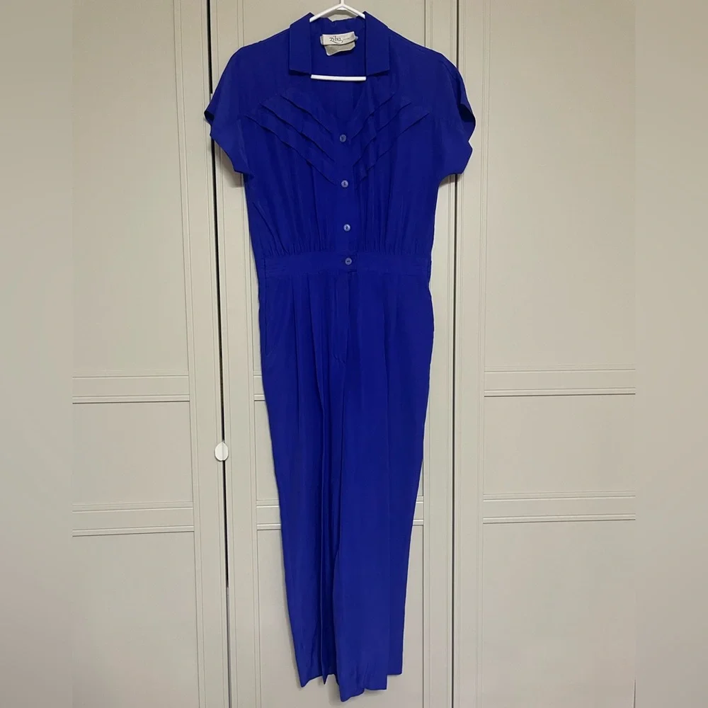 Vintage 1980’s Button Down Pants Jumpsuit - Picture 1 of 11
